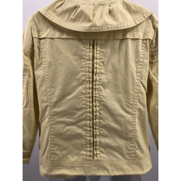 Cropped Yellow Jacket Sandro Sz M Button Front Coat 3/4 Sleeve Ruffle Neckline - Picture 6 of 9